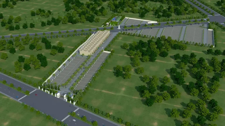 Master plan aerial of Siddhi Olympia showing row houses, plots, roads and clubhouse