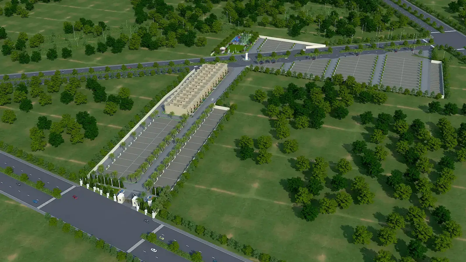 Master plan aerial of Siddhi Olympia showing row houses, plots, roads and clubhouse